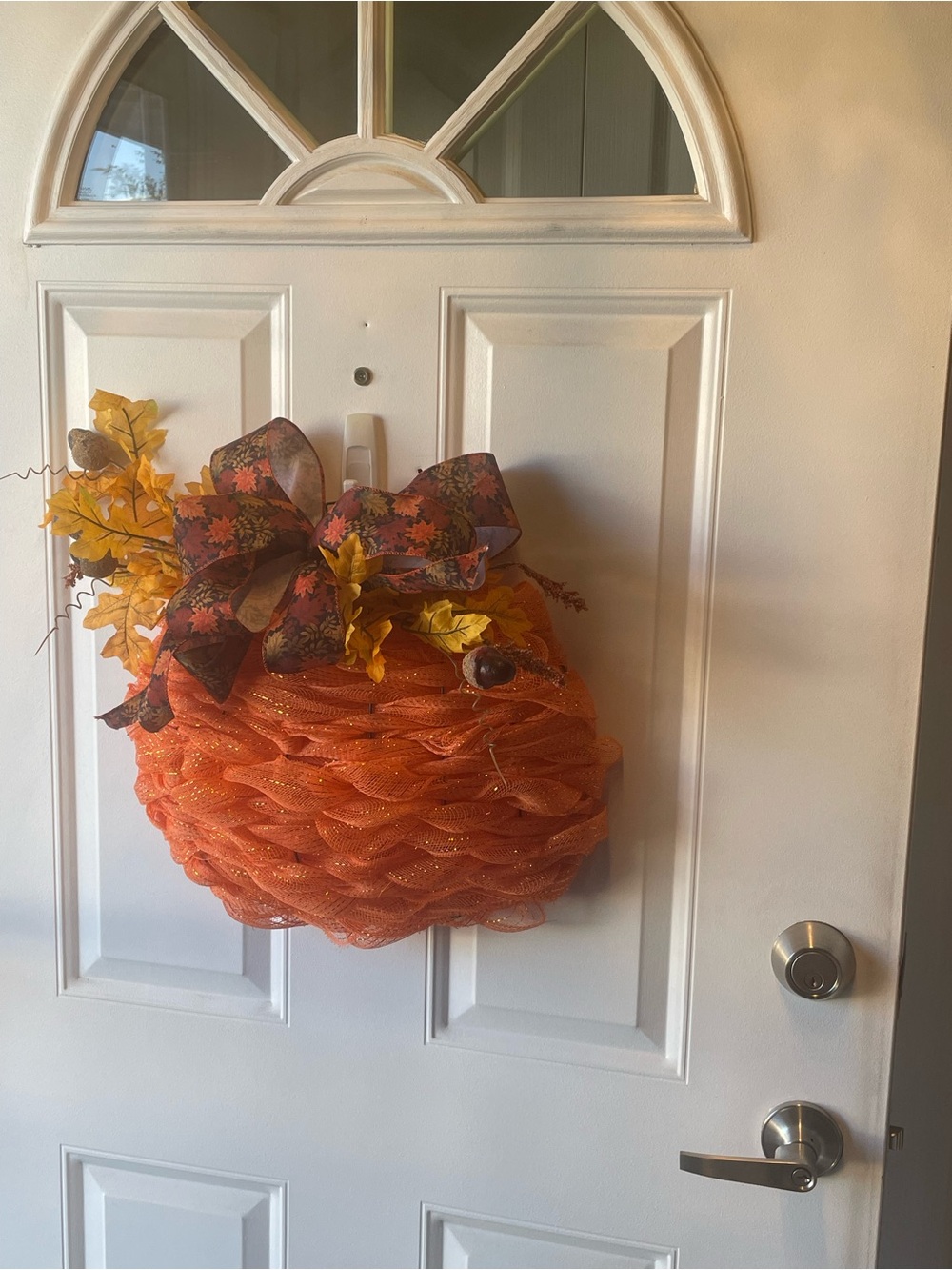 Autumn Orange Mesh Pumpkin Door Hanging - Fall Holiday Decor